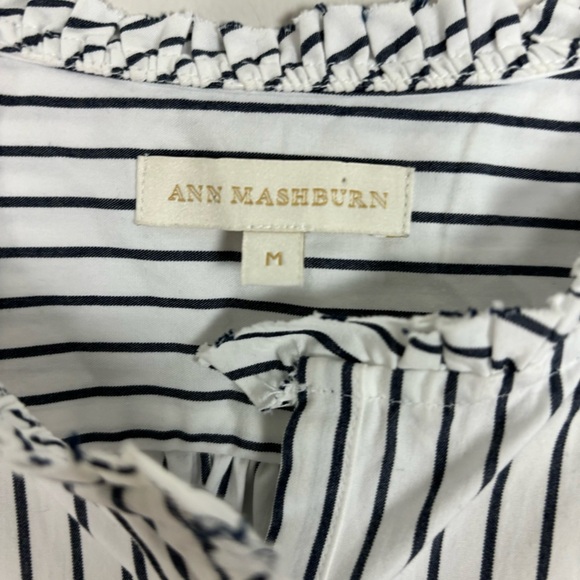 ANN MASHBURN stripped half button down blouse - Picture 3 of 4